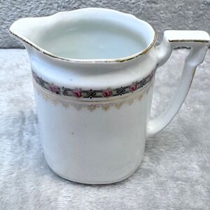 Antique‎ Bavaria Porcelain Creamer Pink Rose Gold Gilt Germany 1900s Cottagecore